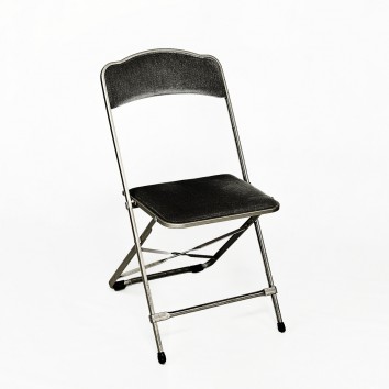 Location chaise pliante 'style' velour gris, armature or